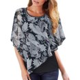 thumbnail image 1 of USSUMA Chiffon Flowing Shawl Double Layer Womens Tops Summer Loose Fit Floral Print Summer Top and Blouses Trendy Short Sleeve Shirts T-Shirt for Women Dressy Crewneck Tunic Plus, 1 of 7