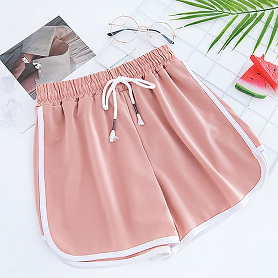 USSUMA Clearance Sales Biker Shorts Women Solid Color Dolphin Drawstring Elastic Sweet Lounging BreAthable Shorts Wide Legs Classic Fit Shorts for Clubs Pink M