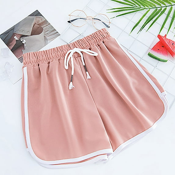 USSUMA Clearance Sales Biker Shorts Women Solid Color Dolphin Drawstring Elastic Sweet Lounging BreAthable Shorts Wide Legs Classic Fit Shorts for Clubs Pink M