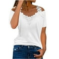 thumbnail image 1 of USSUMA Cold Shoulder Blouses for Women Dressy Casual Floral Printed Lace Shirts Short Sleeve V-Neck Cute Tees Womens Lace Tops, 1 of 3