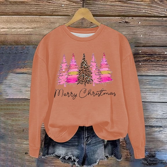 USSUMA Crewneck Sweatshirts Christmas Womens Pullover Sweaters Soft Womens Hoodies Comfy Fleece Christmas Shirts for Women Oversized Hoodie Casual Long Sleeve Hoodies for Women Easy Reorder Orange S