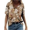 thumbnail image 1 of USSUMA Cute Comfy Summer Tops for Women 2022 Trendy Floral Print Womens Tunic Tops V Neck Basic Shirts Tees Short Sleeve Dressy Blouses for Women, 1 of 5