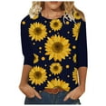 thumbnail image 1 of USSUMA Cute Graphic Loose Summer Tops for Women 2022 Trendy Sunflower Print Womens Tunic Tops Round Neck Basic Shirts Tees 3/4 Sleeve Dressy Blouses for Women, 1 of 5