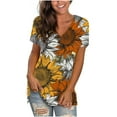 thumbnail image 1 of USSUMA Daisy Print T-Shirts for Women Trendy Bohemian Retro Basic Flowy Women's Shirts and Blouses Short Sleeve Women Tops Dressy Casual Summer V Neck Plus Tunics Beach, 1 of 6