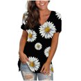 thumbnail image 1 of USSUMA Daisy Print T-Shirts for Women Trendy Bohemian Retro Basic Flowy Women's Shirts and Blouses Short Sleeve Women Tops Dressy Casual Summer V Neck Plus Tunics Beach, 1 of 6