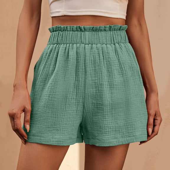 USSUMA s Workout Shorts Women Solid Color Bermuda Pull-on Ribbed High Waist Wide Leg Casual with Pocket Quick Dry Short Pants Oversized Fit Womens Shorts for Casual Daily Wear Mint Green L