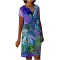 thumbnail image 1 of USSUMA Dress for Women Wedding Guest, Summer Linen Dress for Womens Short Sleeve V Neck Shift Dresses Floral Bird Print Knee Length Sundress Midi Dress, 1 of 5