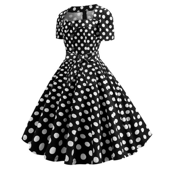 USSUMA Dress for Women Wedding Guest, Women's Audrey Hepburn Vintage Rockabilly Swing Dress Short Sleeve 1950s Retro Bowknot Cocktail A Line Flare Mini Dresses