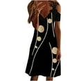 thumbnail image 1 of USSUMA Dress for Women Wedding Guest, Women's Summer Lace Cold Shoulder Dress Elegant Short Sleeve V Neck Sundress Loose Floral Print Knee-Length Beach Dress, 1 of 5