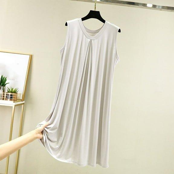 USSUMA Dresses for Women 2025 Casual Spring Women'S Casual Dresses Sleeveless V Neck Casual Loose Fit Maxi Dress Vintage Skirt Fashion Skirt Gym Online Shopping Silver Dress Size-M