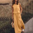 thumbnail image 1 of USSUMA Dresses for Women 2025 Casual Spring Womens Dresses Sleeveless Crew Neck Casual Solid Color Split Maxi Dress Trendy Dresses Loose Skirt Work Up to 65% off Yellow Dress Size-XL, 1 of 4