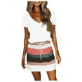 thumbnail image 1 of USSUMA Dresses for Women 2023, Sun Dresses Women Striped Color Block V-Neck Sleeveless Sling Drawstring Short Mini Dress, 1 of 4