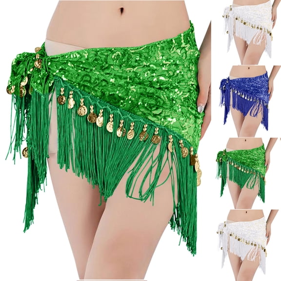USSUMA Embroidered Fringe Hip Scarf With Coin Tassel Trim Handmade Triangle Sequin Wrap For Belly Dance Performance Festival Costume Accessory — Dance Skirt Party Wear