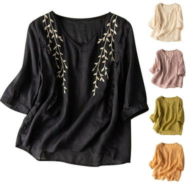 USSUMA Fall Savings Fashion Women Short Sleeve Garment Comfortable Breathable V-Neck Blouses Tops Partner offers Beige L 2