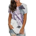 thumbnail image 1 of USSUMA Feather Print T-Shirts for Women Trendy Short Sleeve Flowy Tie Dye Basic Dressy Blouse Casual Tops Summer Crewneck Women's Tunics Plus Size Shirt 2022, 1 of 4