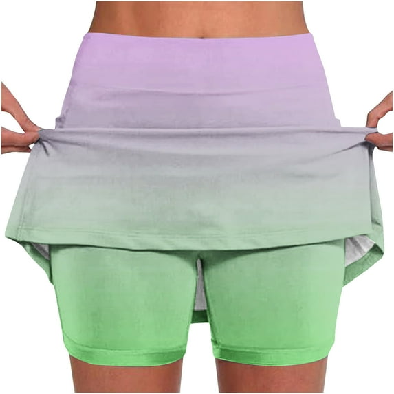 USSUMA Festival Gift Athletic Shorts for Women Gradient Prints Running Pull-on Fashionable Skinny Skirt Pants Lounge Mid Waist Sports Simple Shrots Leggings Loose Fit Flowy Shorts for Casual Green L