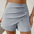 thumbnail image 1 of USSUMA Festival Gift Shorts for Women Trendy Solid Color Bike Pull-on Mid Waist Split with Button Pleated Slim Delightful Shorts Semi Fit Summer Shorts for Party Gray M, 1 of 3