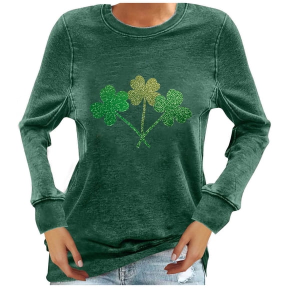 USSUMA Workout Tops for Women Long Sleeve Crew Neck St. Patrick'S Day Printed Tunic Fashion Stylish Tshirt T-Shirt Active Loose Fit Womens Fashion for Dating Army Green M