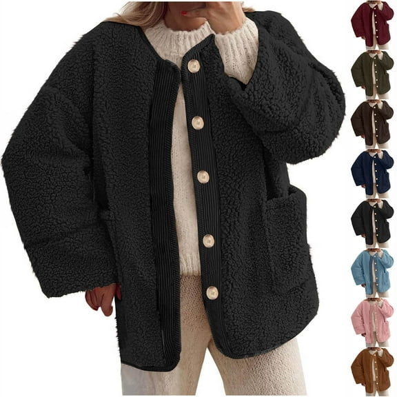 USSUMA Fleece Jackets Women Cardigan Sweater Casual Lightweight Sherpa Jacket Fuzzy Faux Fur Coat Oversized Shearling Jacket up to 65% Off