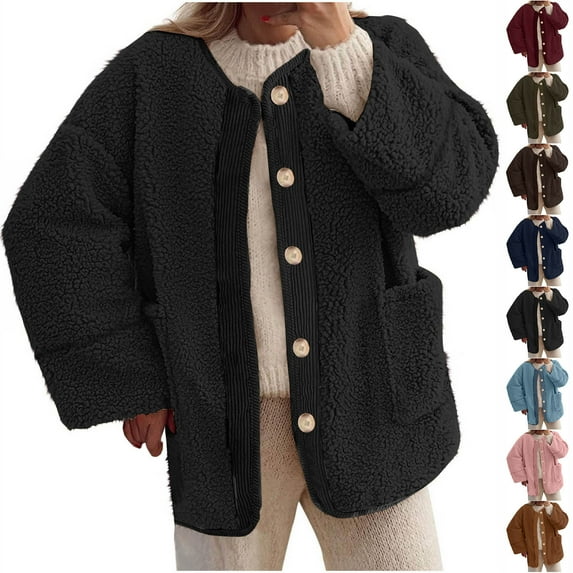 USSUMA Fleece Jackets Women Cardigan Sweater Casual Lightweight Sherpa Jacket Fuzzy Faux Fur Coat Oversized Shearling Jacket up to 65% Off