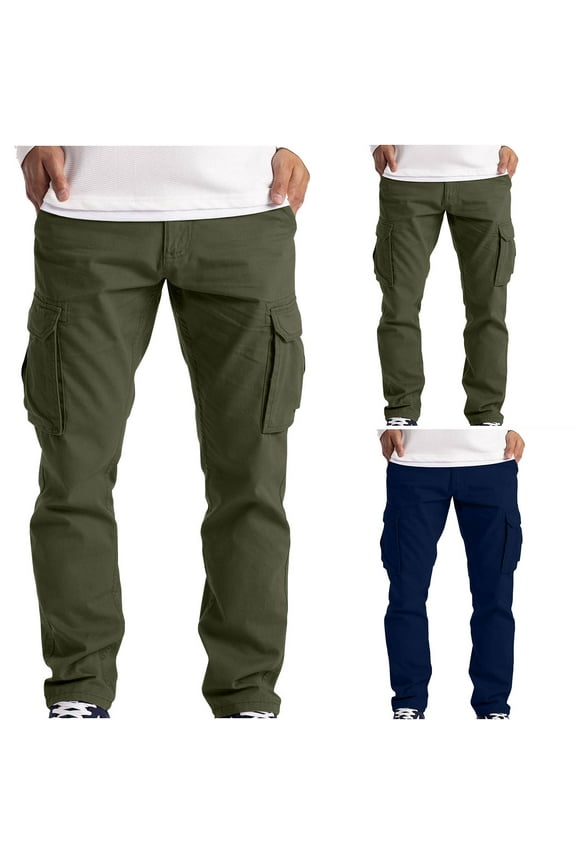 Fleece Lined Pants Men Loose Fit Long Cargo Activewear Relaxed Big & Tall Outdoor Cargo Pants Pull-On Adaptable Casual Sweat Pants Army Green L
