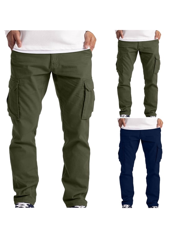 Fleece Lined Pants Men Loose Fit Long Cargo Activewear Relaxed Big & Tall Outdoor Cargo Pants Pull-On Adaptable Casual Sweat Pants Army Green L