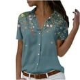 thumbnail image 1 of USSUMA Summer Tops for Women Trendy V Neck Short Sleeve Dressy Shirts Blouses Vintage Button Up Women's Tops Summer 2022 Floral Print Casual Tshirts Tunic Plus, 1 of 6