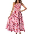 thumbnail image 1 of USSUMA Floral Printed Women's Dresses Maxi Sundresses for Women Casual Summer Sleeveless Boho Smocked Tiered Flowy Long Sun Dress Beach Vacation One Shoulder Graduation Dress, 1 of 4