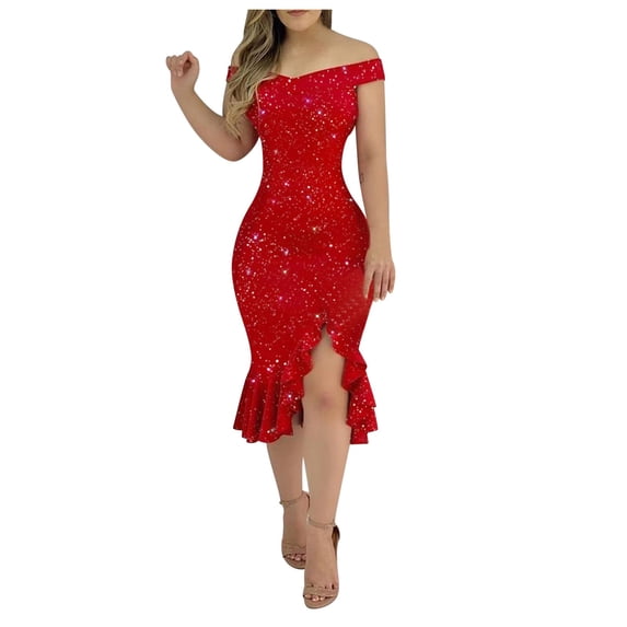 USSUMA Formal Dresses For Women, Short Sleeves Sundresses for Women Casual Summer A-Line Wrap Dress Marble Sequin Design 2022 Boho Round Neck Off Shoulder Club Gown Dresses