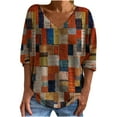 thumbnail image 1 of USSUMA Geometric Rhombus Print Womens Blouses and Tops Dressy 3/4 Sleeve Plus Female Tops Casual Western Ethnic Style Vintage T-Shirts Shirt for Women Trendy V Neck Tunic Plus Size, 1 of 8