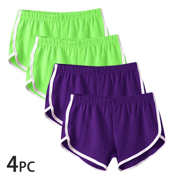 USSUMA Gifts 4-Pack Womens Solid Elastic Waist Yoga Beach Shorts Breathable Quick-Dry High-Waist Pull-On Lightweight Casual Lounge Travel Activewear for Summer and Everyday Comfort