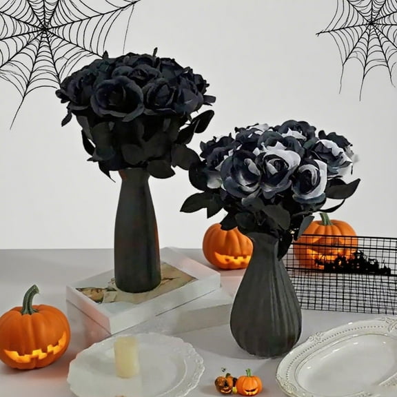 USSUMA Gifts Artificial Flower Black Rose Artificial Silk Flower Artificial Rose Suitable for Halloween Family Wedding Party Decoration