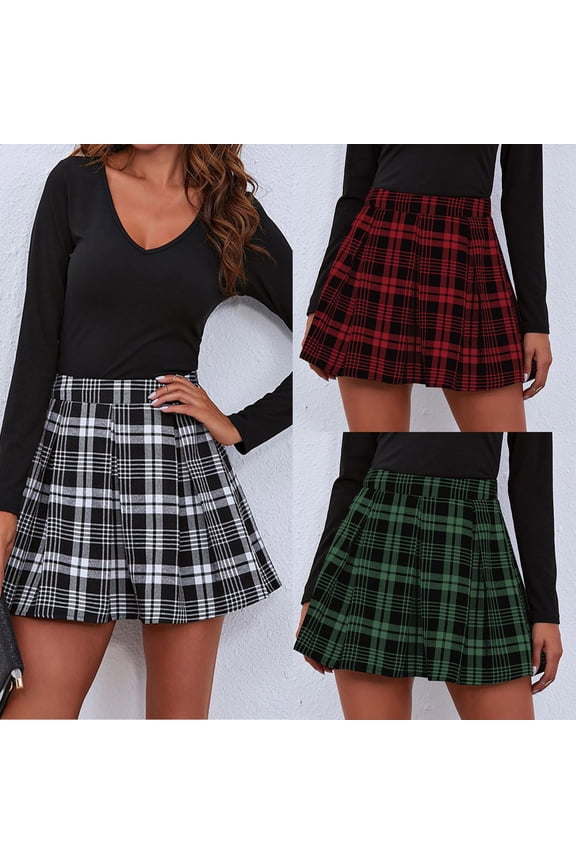 Gifts High-Waist Plaid Patchwork Pleated Skirt Layered Tartan Panels Elastic Back Vintage-Inspired Schoolgirl A-Line Silhouette For Streetwear Photoshoots And Events
