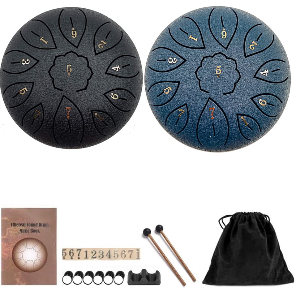 USSUMA Gifts Steel Tongue Drum 6 Notes G Tone Hand Pan Drum With Carry Bag Black