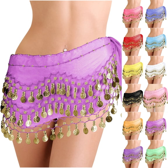 USSUMA Gold Coin Velvet Belly Dance Hip Scarf With Multilayer Sequin Fringe Adjustable Tie Performance Hip Wrap For Stage Tribal Fusion Rave And Festival Costumes