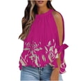 thumbnail image 1 of USSUMA Half Sleeve Women Tops Dressy Casual Ruffle Hem Peplum Flowy 2022 Trendy T-Shirt Shirts Botanical Print Cold Shoulder Tunics Top Plus Size for Women Halter Summer Blouse, 1 of 5