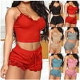 thumbnail image 1 of USSUMA High Waisted Shorts Women Solid Color Hotpants Drawstring Sexy Midriff-Baring Tanks Lace Hem Mini Shorts Lace Fashion Shorts Camisole Silk Suit Modern Fit Womens Shorts for Shopping Black L, 1 of 6
