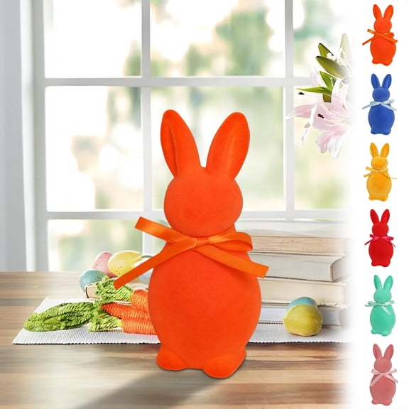 USSUMA Holiday Decor Easter Bunny Figurine Resin Tabletop Bunny Statue Pastel Season Spring Centerpiece Shelf Accent Cottage Farmhouse Easter Display Garden Patio Bunny Figurine