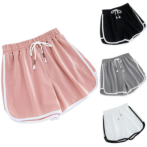 USSUMA Holiday Gift Finder Running Shorts for Women Solid Color Dolphin Drawstring Elastic Sweet Lounge Soft Shorts Wide Legs Tailored Fit Flowy Shorts for Travel Black L