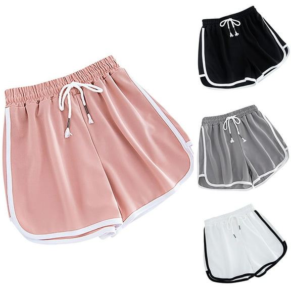 USSUMA Holiday Gift Finder Running Shorts for Women Solid Color Dolphin Drawstring Elastic Sweet Lounge Soft Shorts Wide Legs Tailored Fit Flowy Shorts for Travel Black L