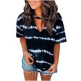 thumbnail image 1 of USSUMA Hollow Out Striped Summer Tops for Women 2022 Trendy Tie-dye Womens Tunic Tops V Neck Basic Shirts Tees Short Sleeve Dressy Blouses for Women, 1 of 5