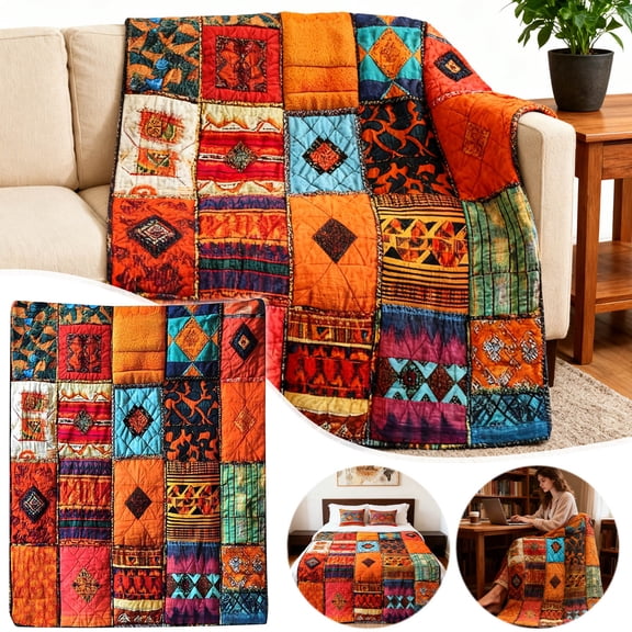 USSUMA Home Textiles Diamond Stitch Pattern Flannel Blanket Soft Plush Warm Throw Decorative Geometric Quilt Style Cozy Bed Couch Blanket Diamond Stitchs Pattern Flannel Blanket