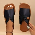 thumbnail image 1 of USSUMA House Slippers for Woman Women's Fashionable Summer New Toe V-Neck Flat Outer Wear One-Line Button Strap Beach Sandals Air-Cushion Bedroom Sandals Summer Savings, 1 of 7