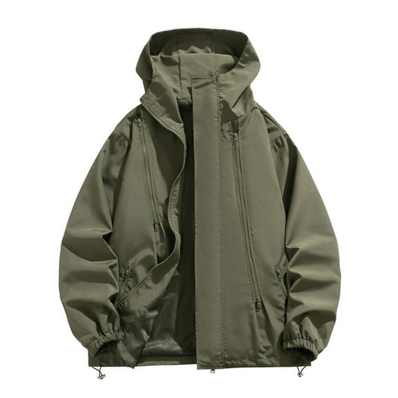 USSUMA Jacket Waterproof Men Mens Windbreaker Long Sleeves Hooded Zipper Pocket Coat Fashion Solid Color Loose Outerwear Fitness Fall Top