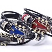 USSUMA Jewelry Accessories Music Gifts Alloy Guitar Leather Bracelet Rock Band Style Adjustable Wristband Guitarist Gift Leather Wrap Bracelet Music Accessories Band Jewelry