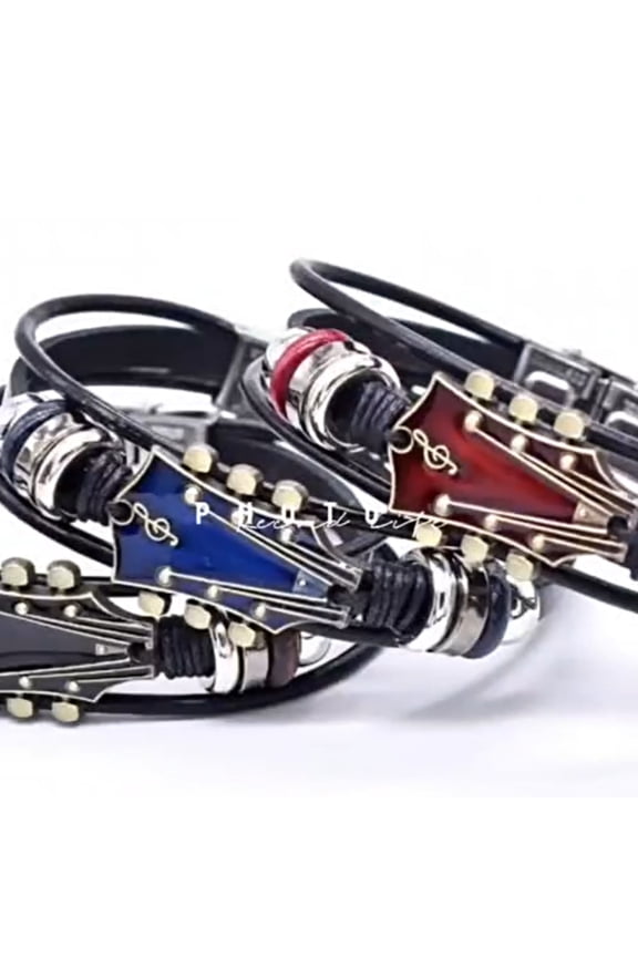 Jewelry Accessories Music Gifts Alloy Guitar Leather Bracelet Rock Band Style Adjustable Wristband Guitarist Gift Leather Wrap Bracelet Music Accessories Band Jewelry