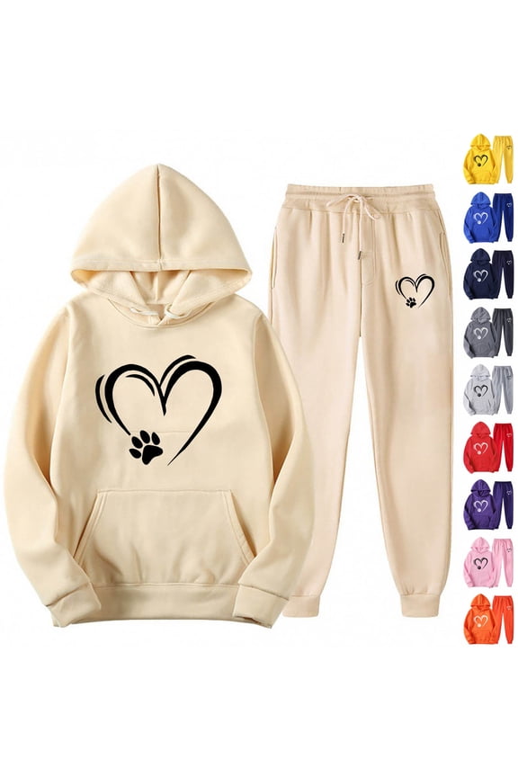 Jogger Sets for Women 2 Piece Women Hoodies Long Sleeved Pullover Sweatpant Outfits Pocket Drawstring Print Tracksuit Stretch Waist Trendy Jogger Sets Plus Size Vacation Fall Suit