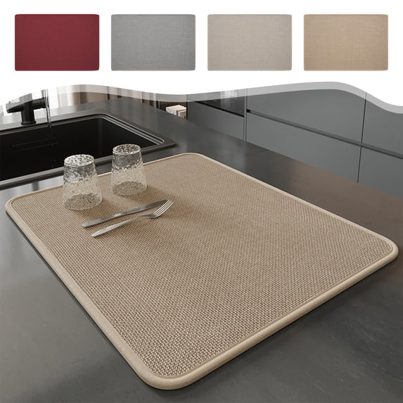 USSUMA Kitchen Countertop Drying Pad High End Non Slipping Absorbent Pad Bar Protection Pad Sink Pad Bowl and Plates Mat Beige