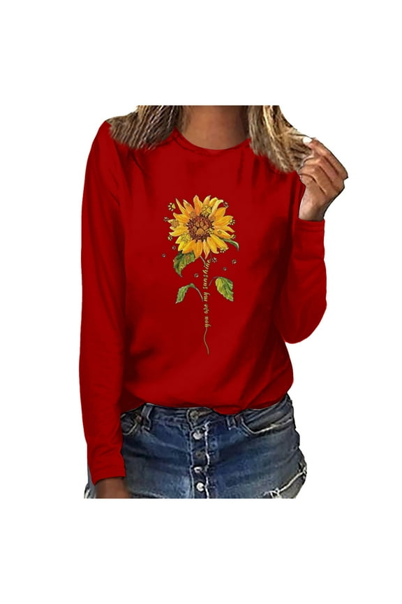 USSUMA Ladies Autumn Sweatshirts Pullover, Bohemian Fashion Classic Fit Blouses for Women Plus Size Scoop Neck Long-Sleeves Shirt Tshirt Moire Landscape Pattern Sweaters Tops