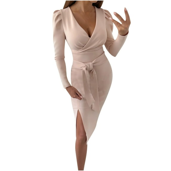 USSUMA Ladies Boho Knee Length Skater Dress, Long-Sleeves Womens Dresses Vintage Retro V Neck Business Evening Sun Dress Tiered Blouson Sundresses Paisley Sunflower Pattern